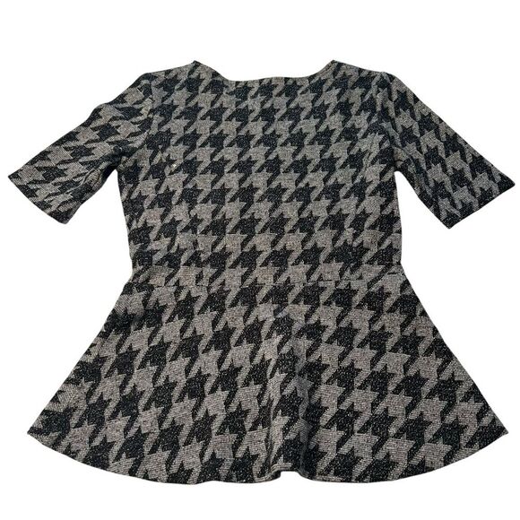 Theory XS Petite Houndstooth Peplum Blouse Metallic Gray Black Academia 2000s - Picture 3 of 7